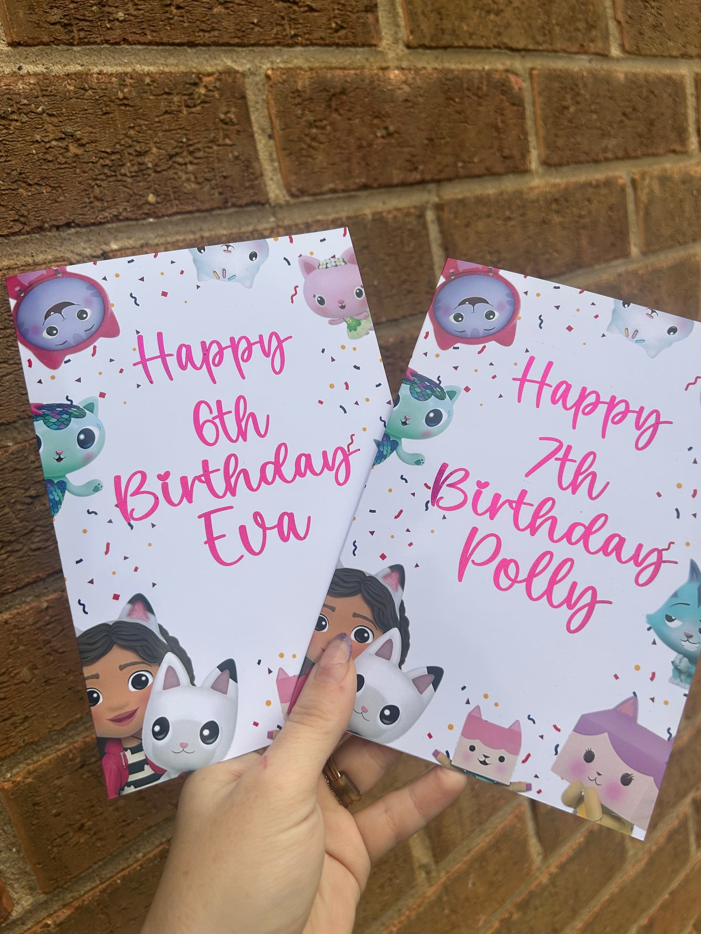 Gabbys Dollhouse Birthday Card 5x7 – Pink Glitter Foil Finish | Cute Designer Greeting Card | Handmade Kawaii Birthday Card