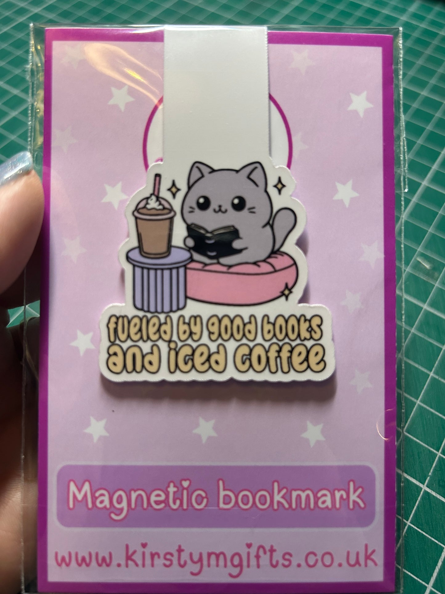 Fuelled by good books and iced coffee Cat Magnetic Bookmark