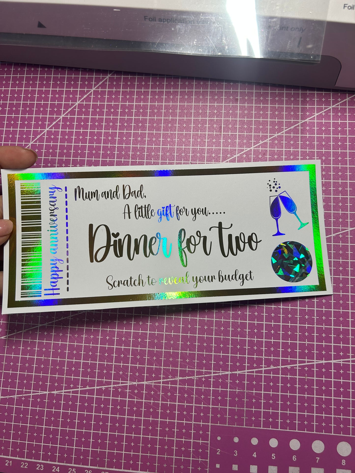 Dinner for two foiled ticket reveal