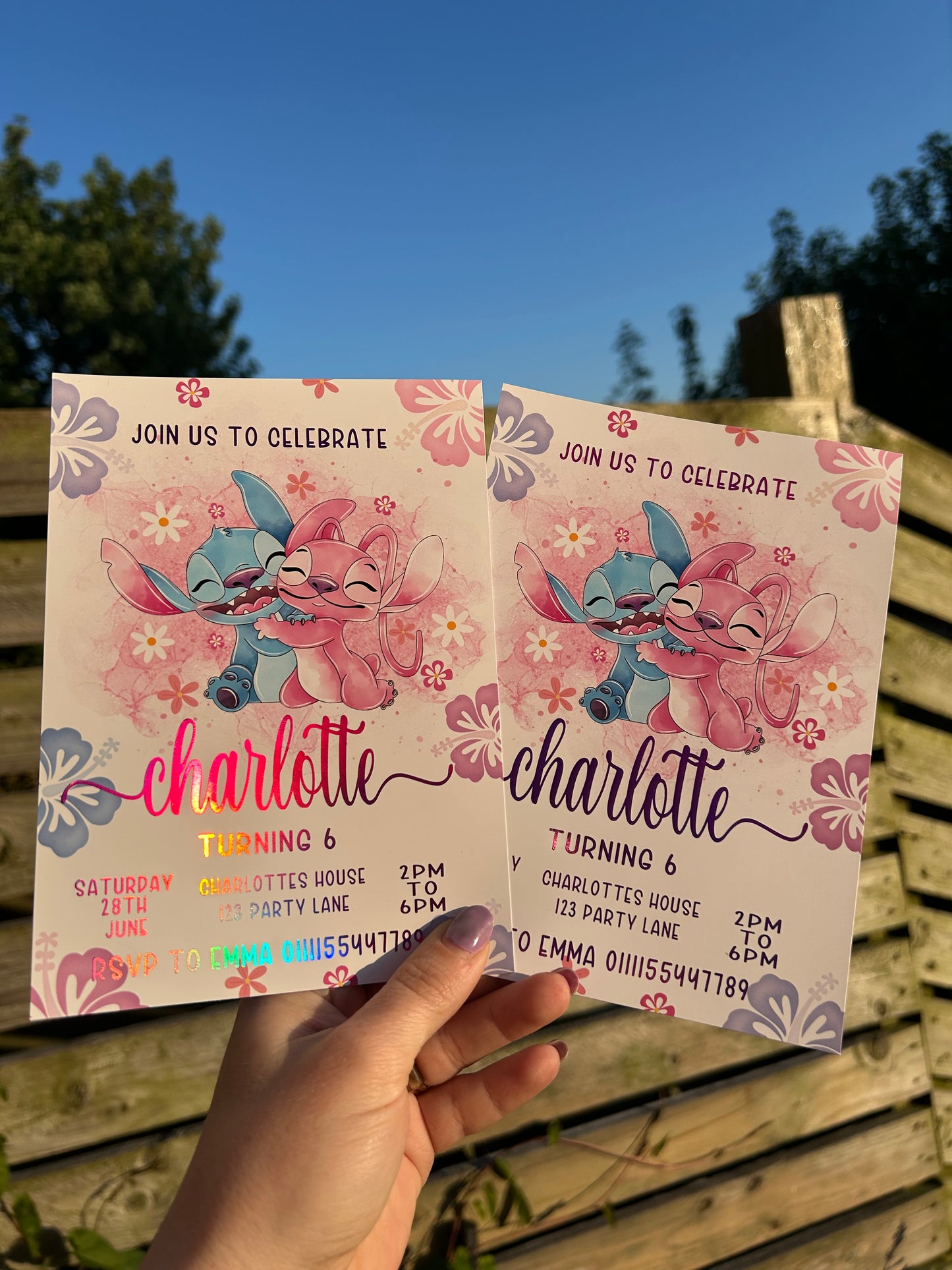 A5 Stitch and angel birthday invites