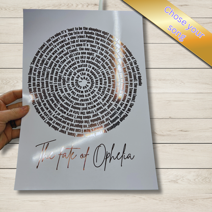 “Ophelia” Inspired Gold Foil Print | A4 Personalised Lyric Art | Taylor-Inspired Wall Decor