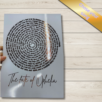 “Ophelia” Inspired Gold Foil Print | A4 Personalised Lyric Art | Taylor-Inspired Wall Decor