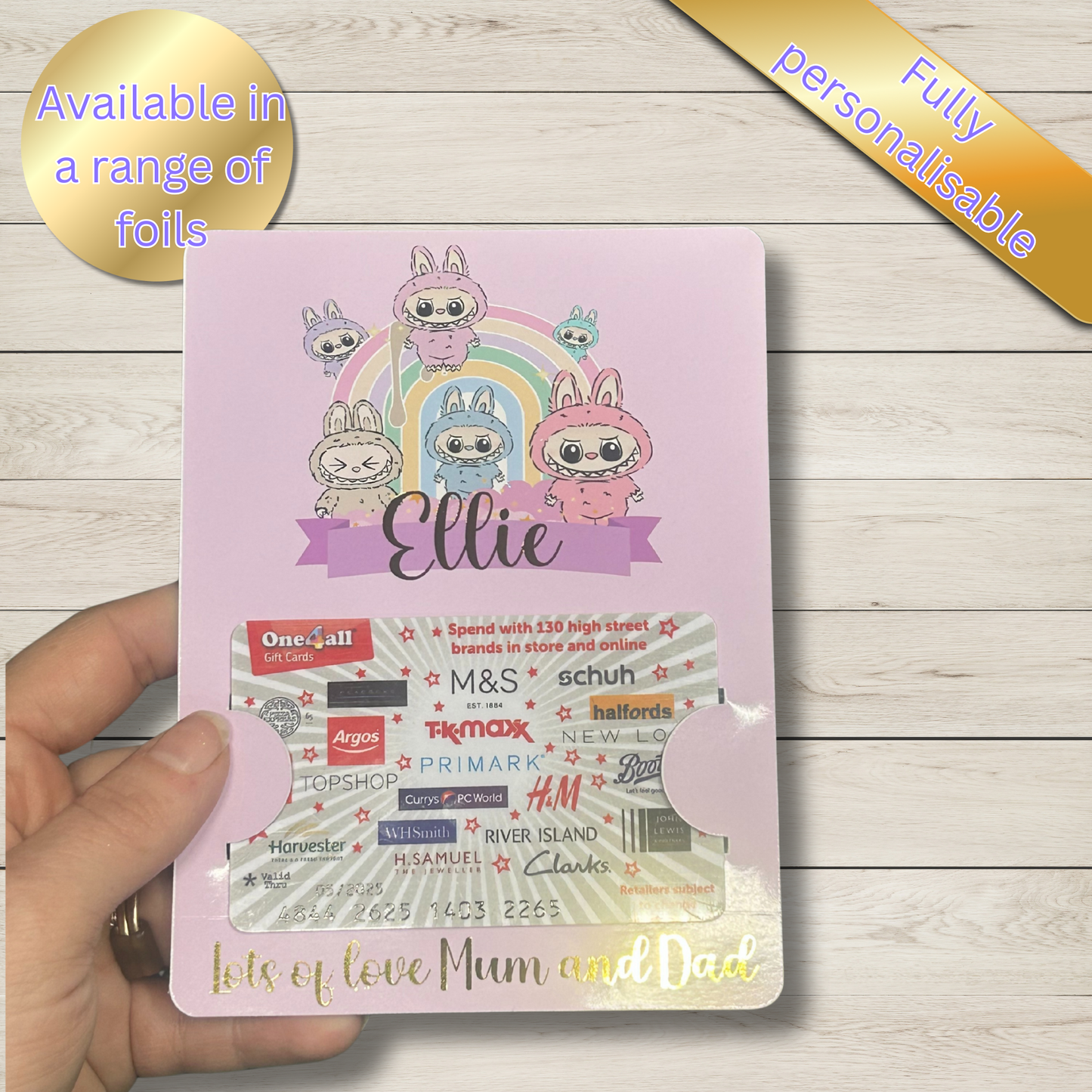 Personalised Labubu Gift Card Holder | Cute Character Foil Wallet | Handmade Gift Card Envelope | Collectible Labubu Gift Idea