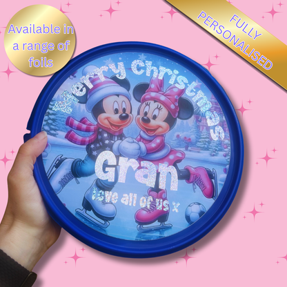 Personalised Sweet Tub Sticker | Approx. 20cm Glossy Label | Foiled Name | Famous Mouse Design | Fits Standard Chocolate & Sweet Tubs