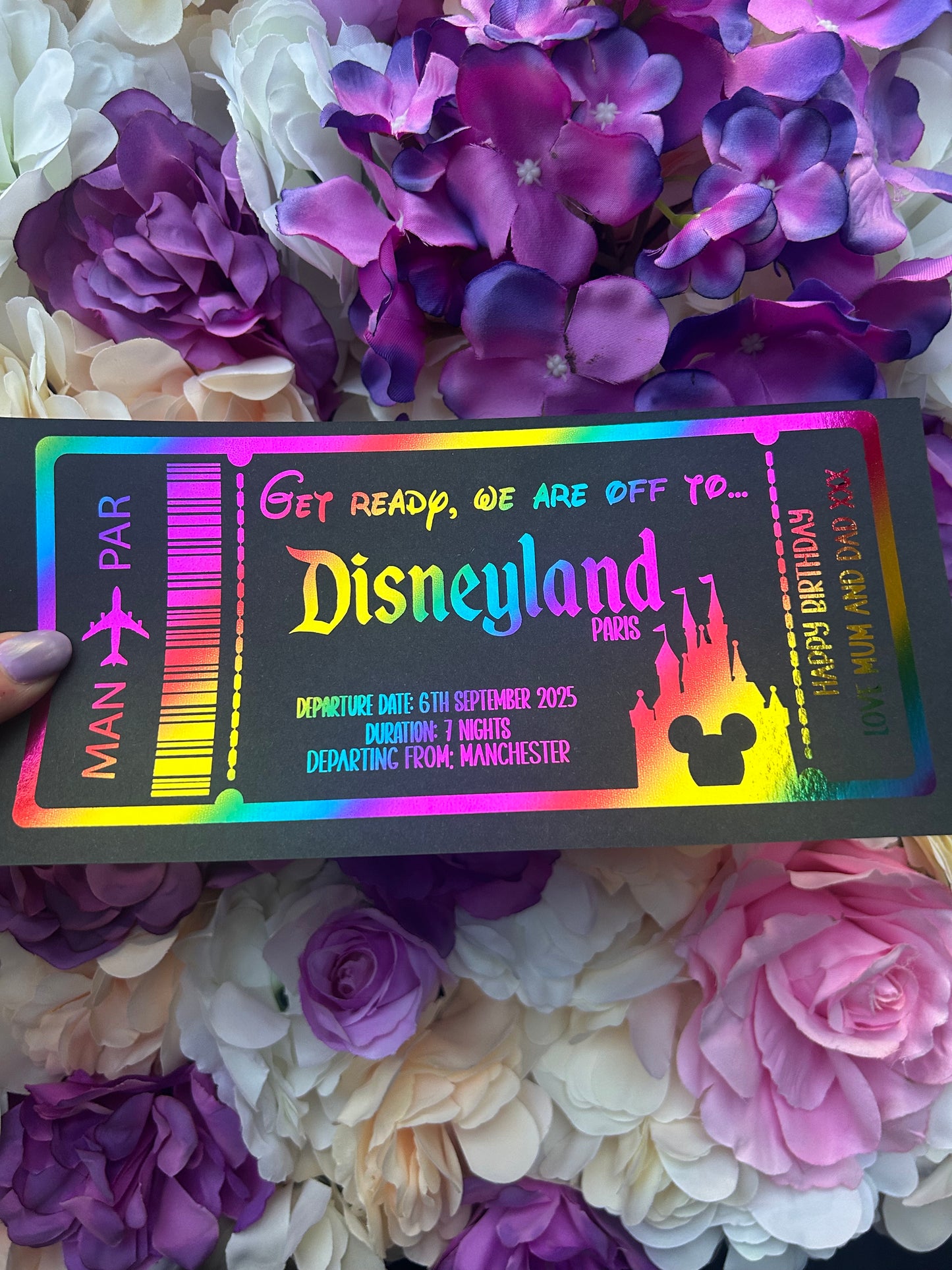 Black foiled gift tickets, holiday reveal