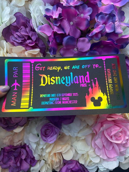 Black foiled gift tickets, holiday reveal