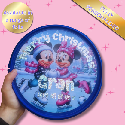 Personalised Sweet Tub Sticker | Approx. 20cm Glossy Label | Foiled Name | Famous Mouse Design | Fits Standard Chocolate & Sweet Tubs