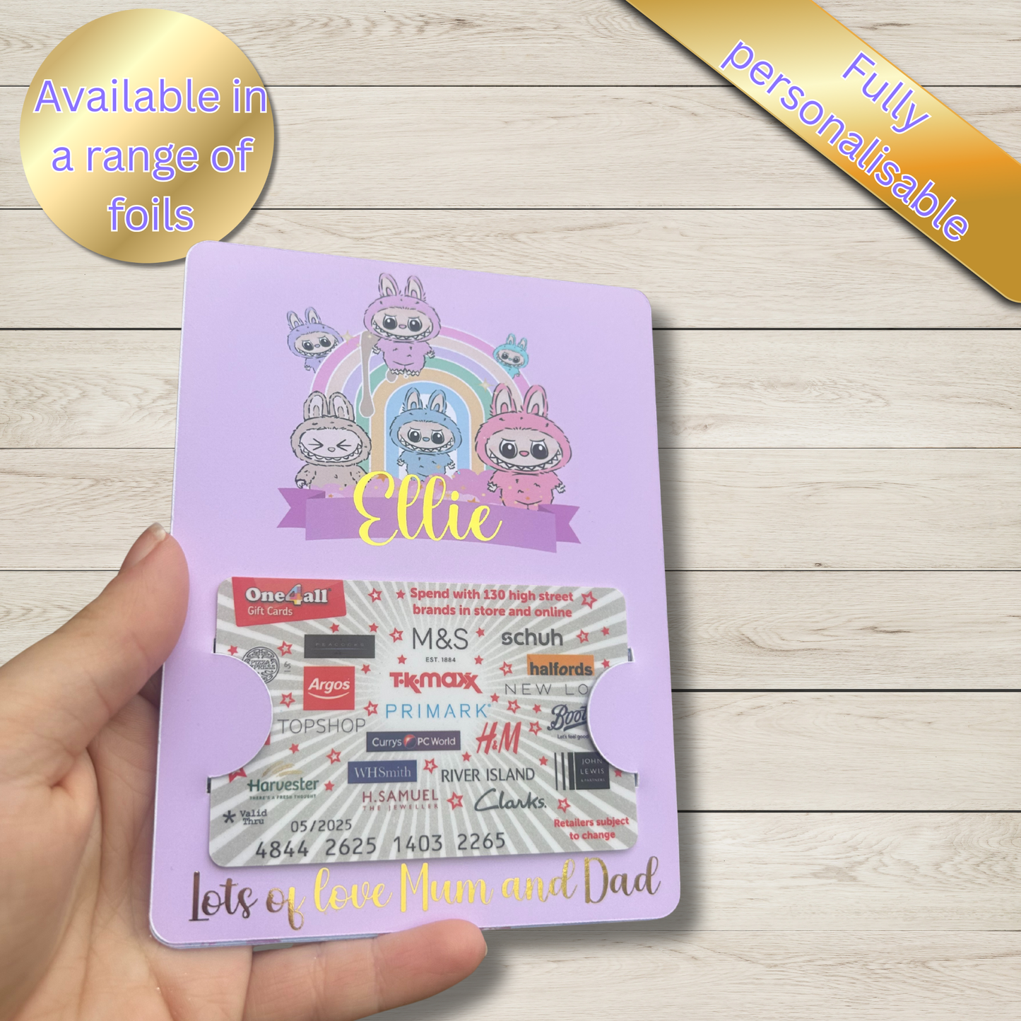 Personalised Labubu Gift Card Holder | Cute Character Foil Wallet | Handmade Gift Card Envelope | Collectible Labubu Gift Idea