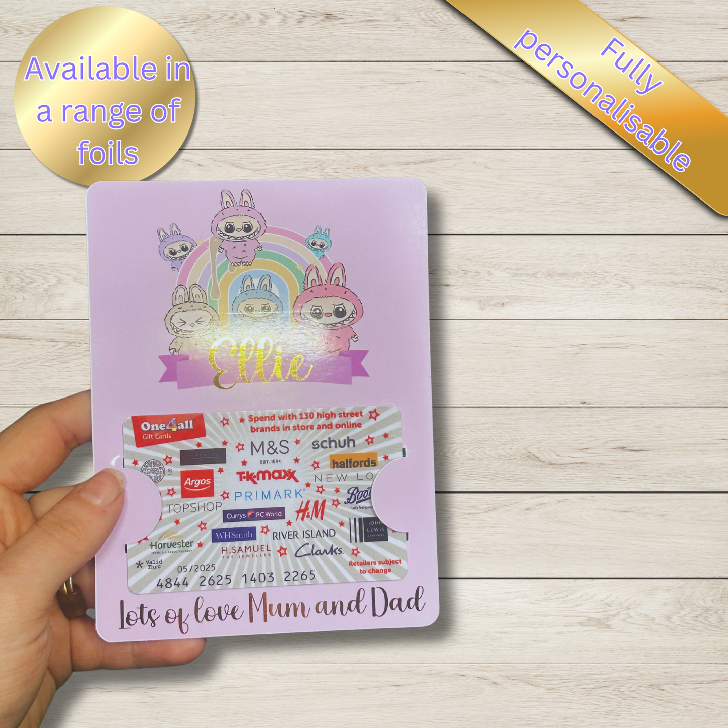 Personalised Labubu Gift Card Holder | Cute Character Foil Wallet | Handmade Gift Card Envelope | Collectible Labubu Gift Idea