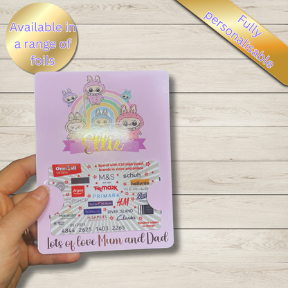 Personalised Labubu Gift Card Holder | Cute Character Foil Wallet | Handmade Gift Card Envelope | Collectible Labubu Gift Idea
