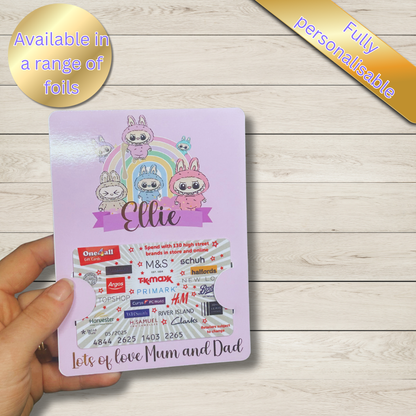 Personalised Labubu Gift Card Holder | Cute Character Foil Wallet | Handmade Gift Card Envelope | Collectible Labubu Gift Idea
