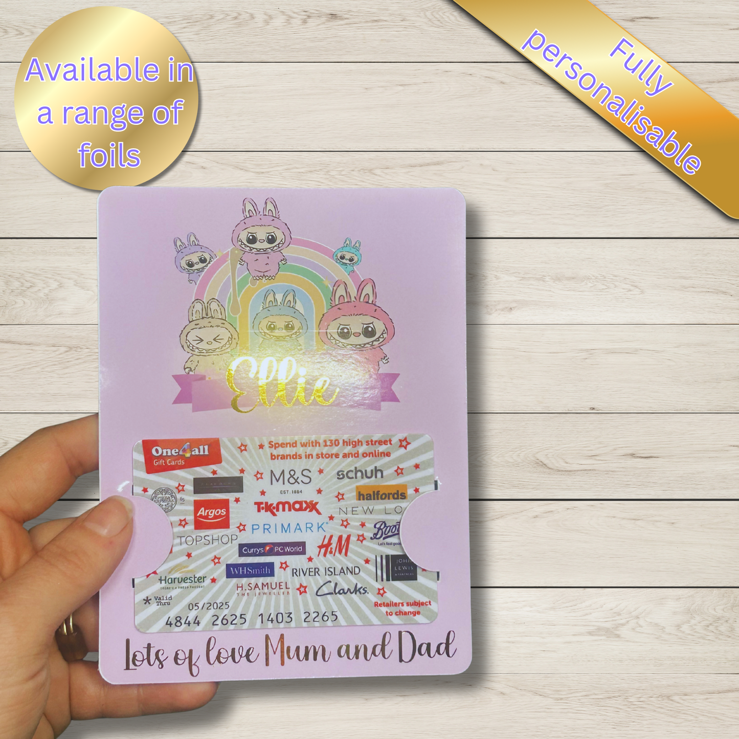 Personalised Labubu Gift Card Holder | Cute Character Foil Wallet | Handmade Gift Card Envelope | Collectible Labubu Gift Idea