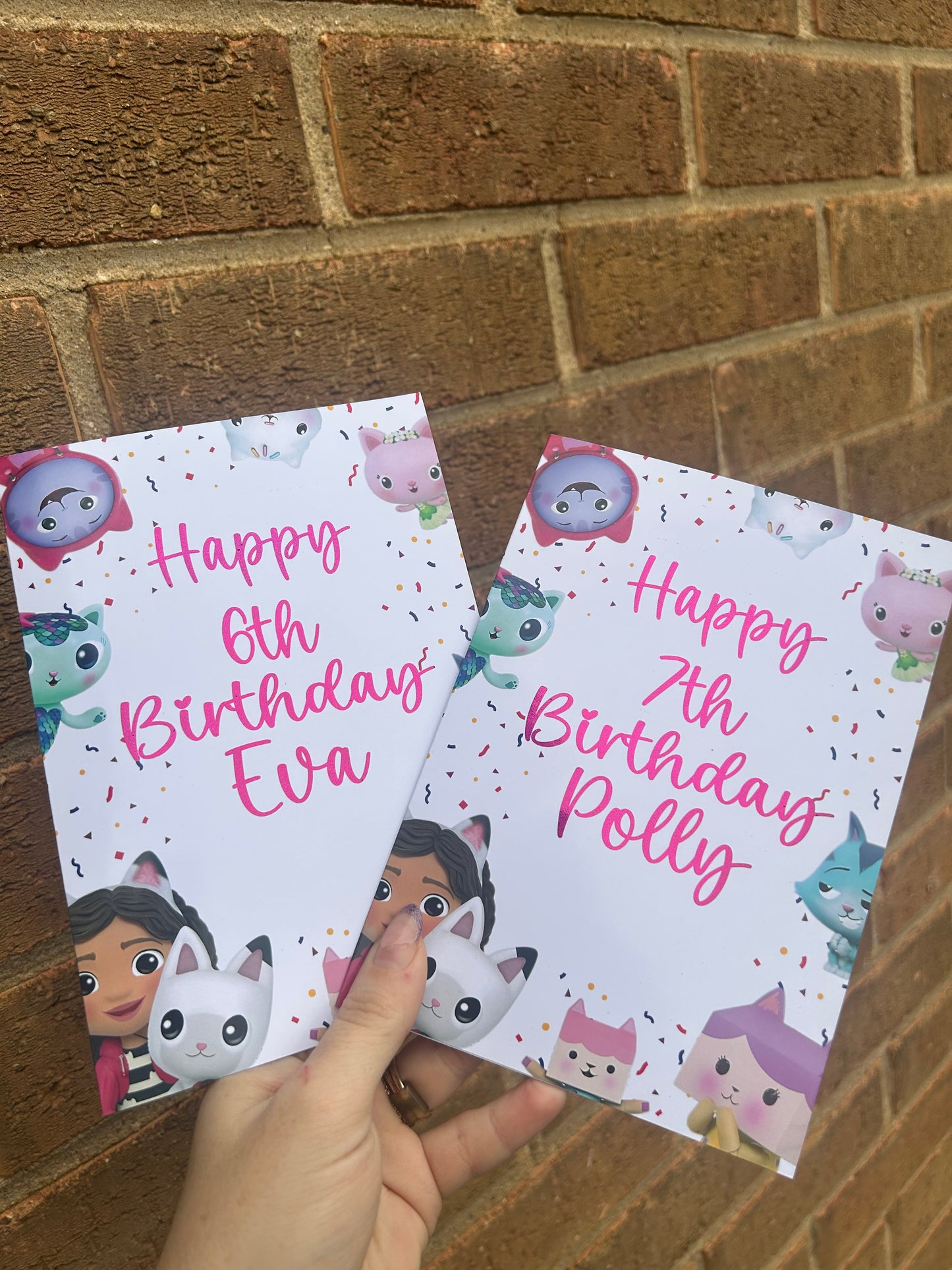 Gabbys Dollhouse Birthday Card 5x7 –  Pink Glitter Foil Finish | Cute Designer Greeting Card | Handmade Kawaii Birthday Card
