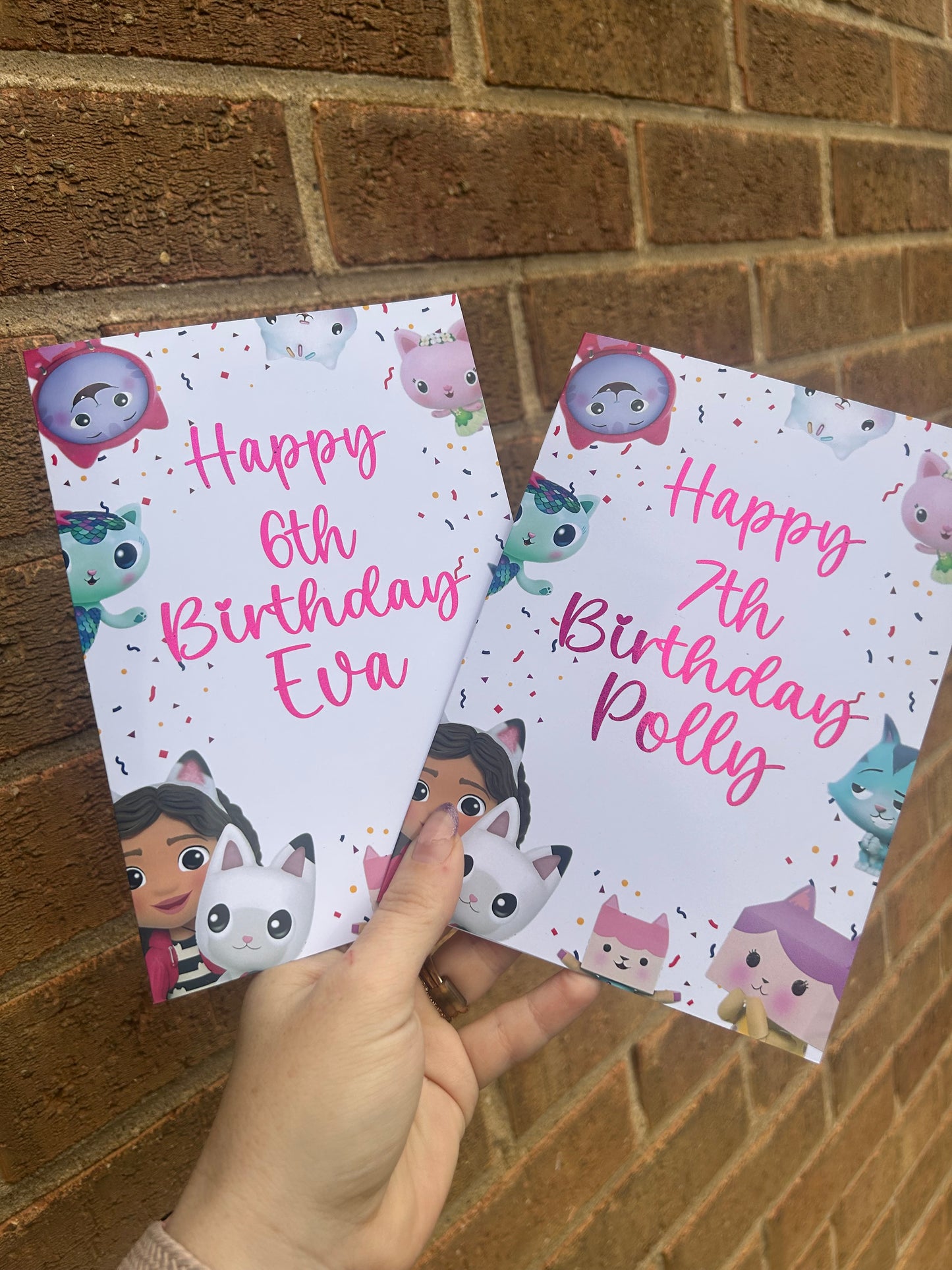 Gabbys Dollhouse Birthday Card 5x7 –  Pink Glitter Foil Finish | Cute Designer Greeting Card | Handmade Kawaii Birthday Card