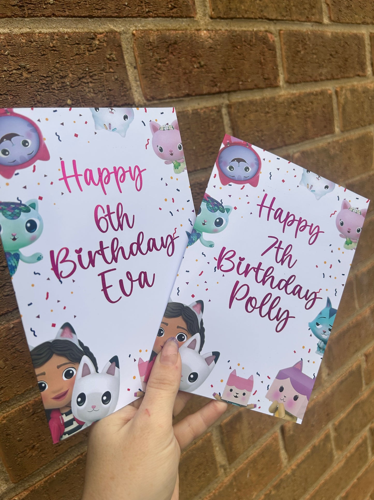 Gabbys Dollhouse Birthday Card 5x7 –  Pink Glitter Foil Finish | Cute Designer Greeting Card | Handmade Kawaii Birthday Card