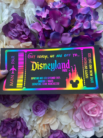 Black foiled gift tickets, holiday reveal