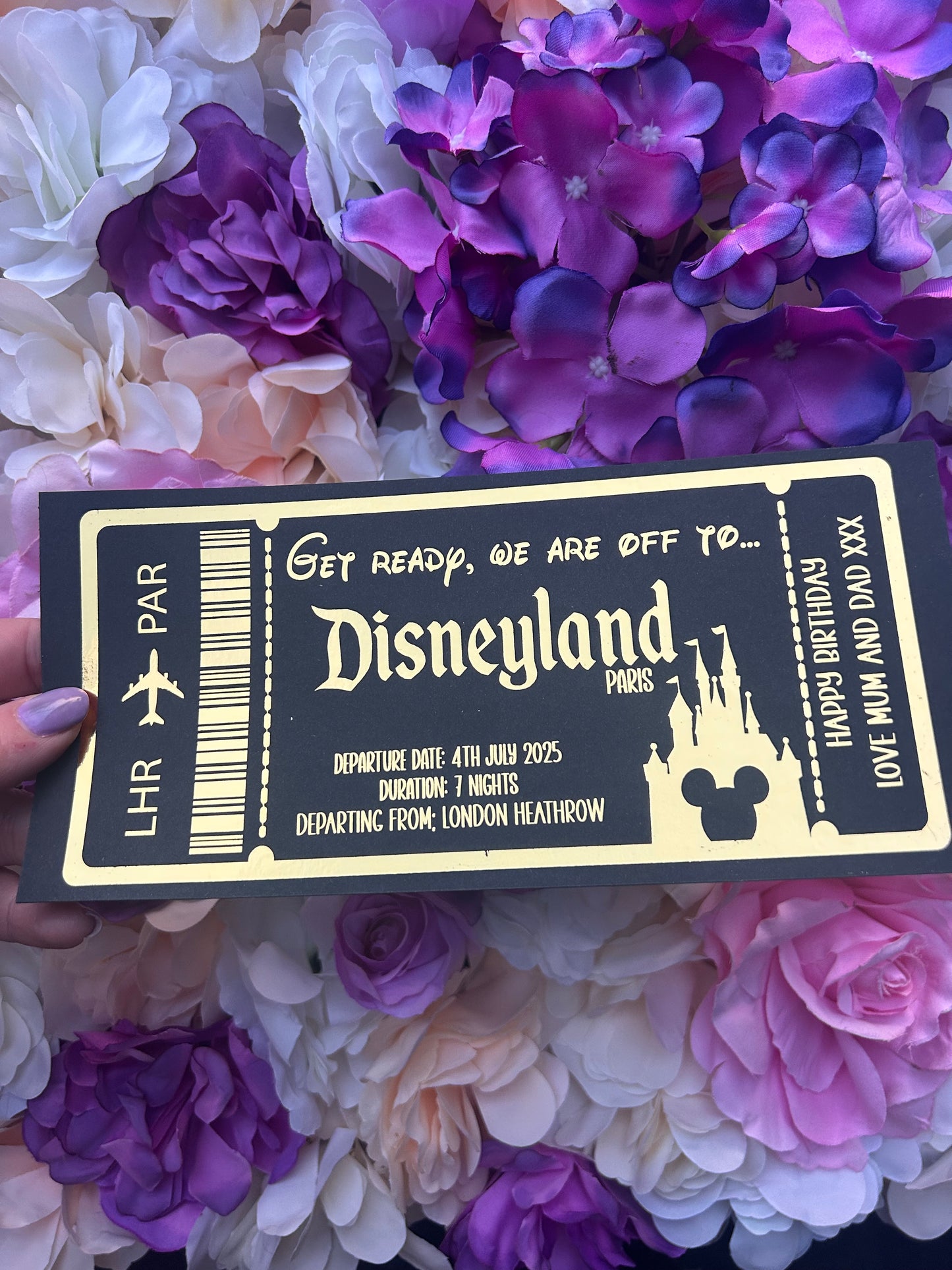 Black foiled gift tickets, holiday reveal