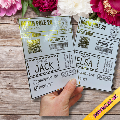 Christmas delivery label sticker reading Special Delivery from Santa Claus