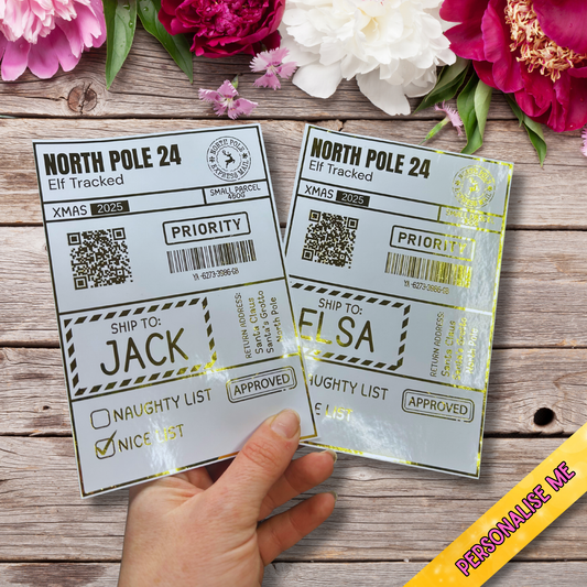 Christmas delivery label sticker reading Special Delivery from Santa Claus