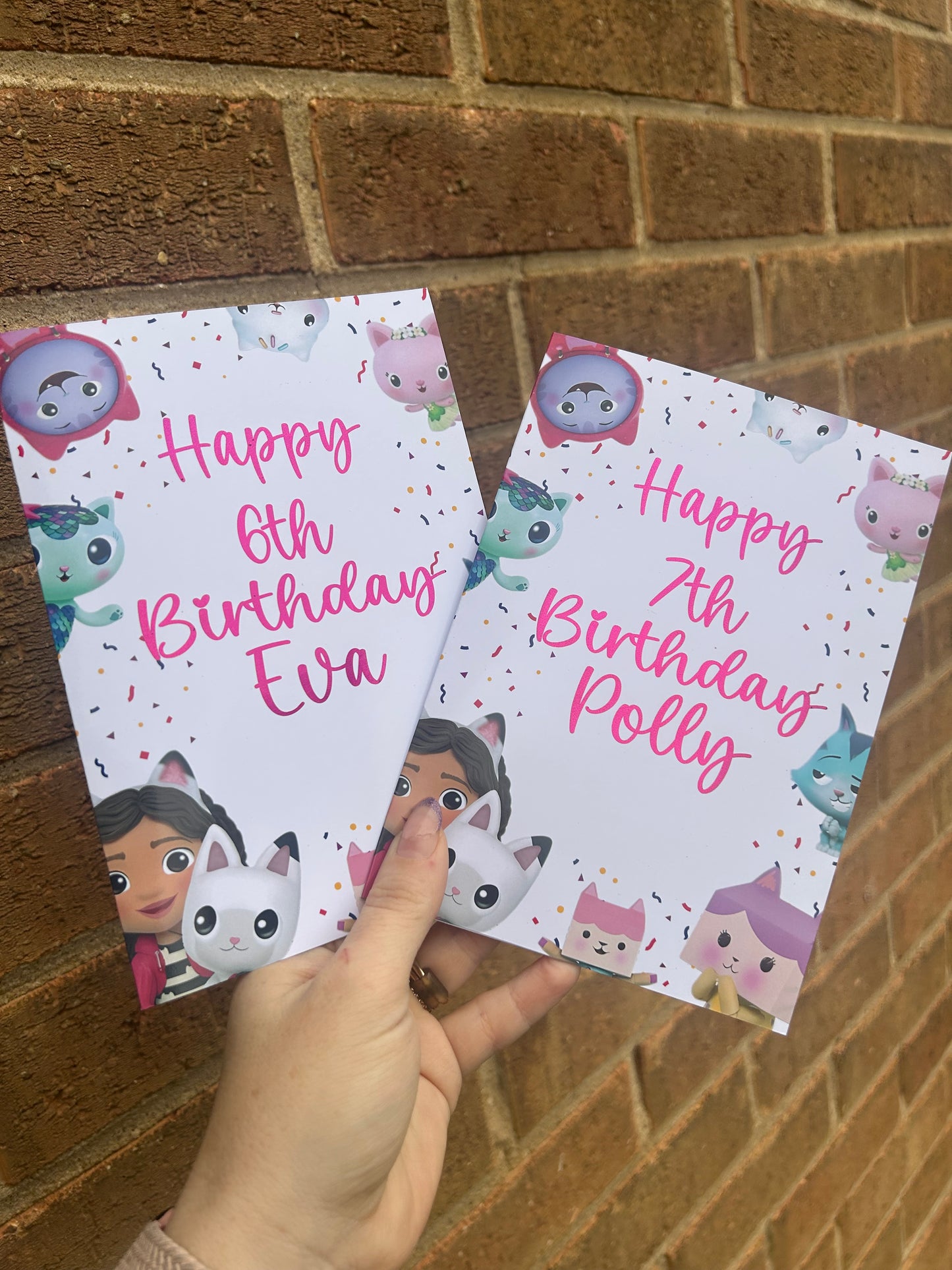 Gabbys Dollhouse Birthday Card 5x7 –  Pink Glitter Foil Finish | Cute Designer Greeting Card | Handmade Kawaii Birthday Card