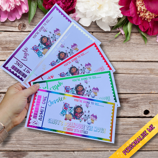  Gabby’s Dollhouse Movie Gift Ticket | Personalised Foil Keepsake | Custom Kids Gift Voucher 