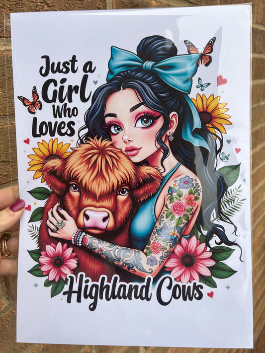 Just a girl who loves highland cows wall art a4