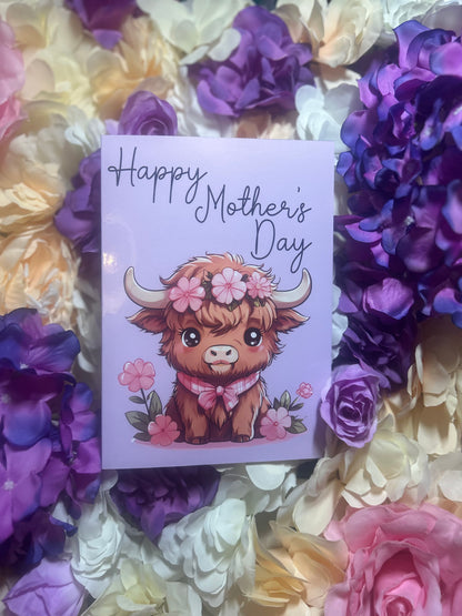 Happy Mothers day  Highland Cow Card 5x7