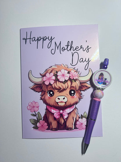 Happy Mothers day  Highland Cow Card 5x7