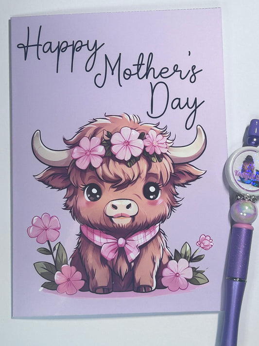 Happy Mothers day  Highland Cow Card 5x7
