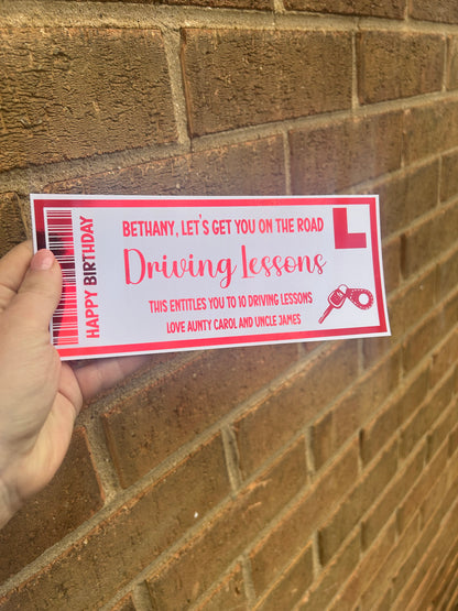 Driving lessons foiled ticket gift