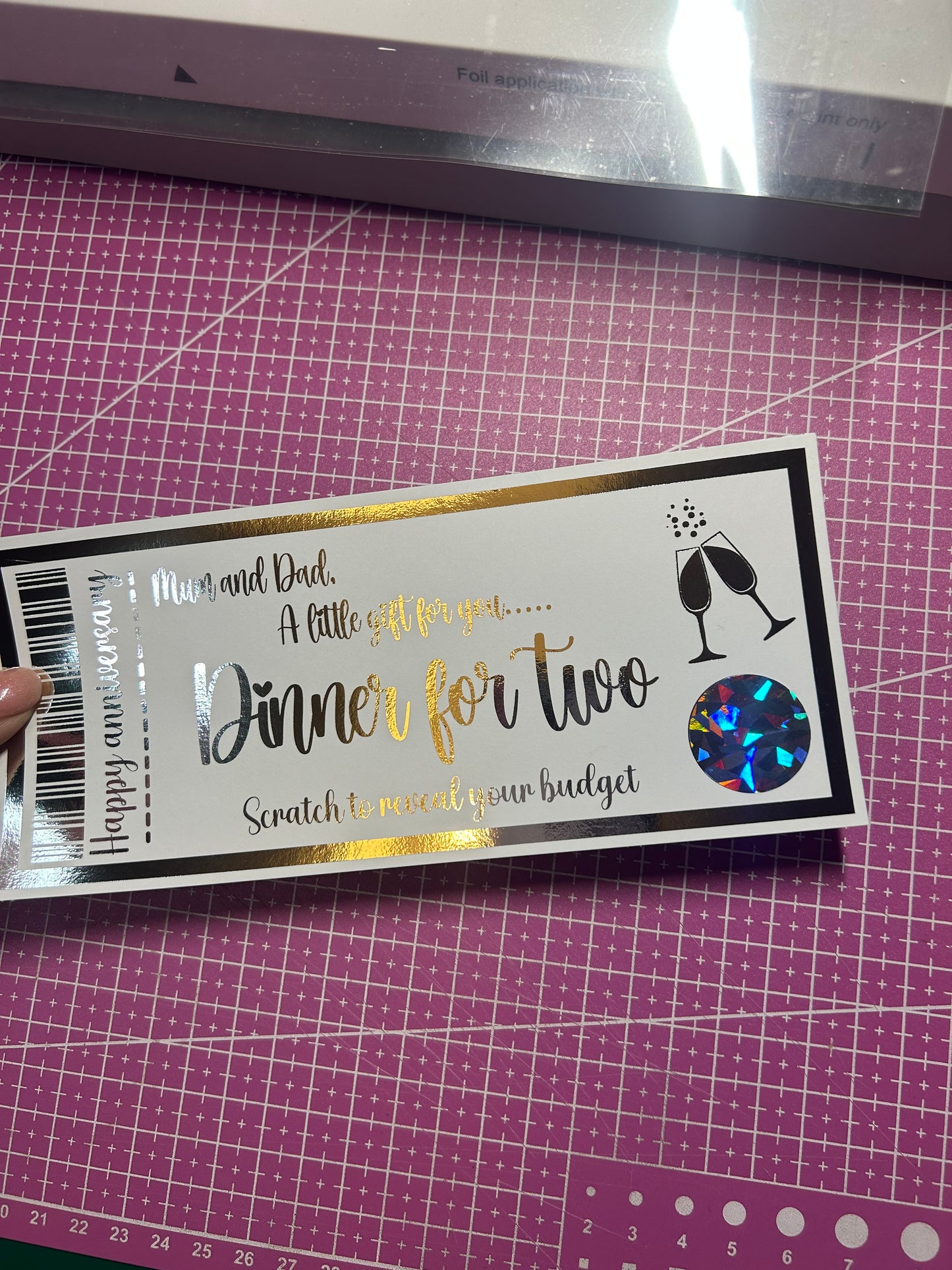 Dinner for two foiled ticket reveal