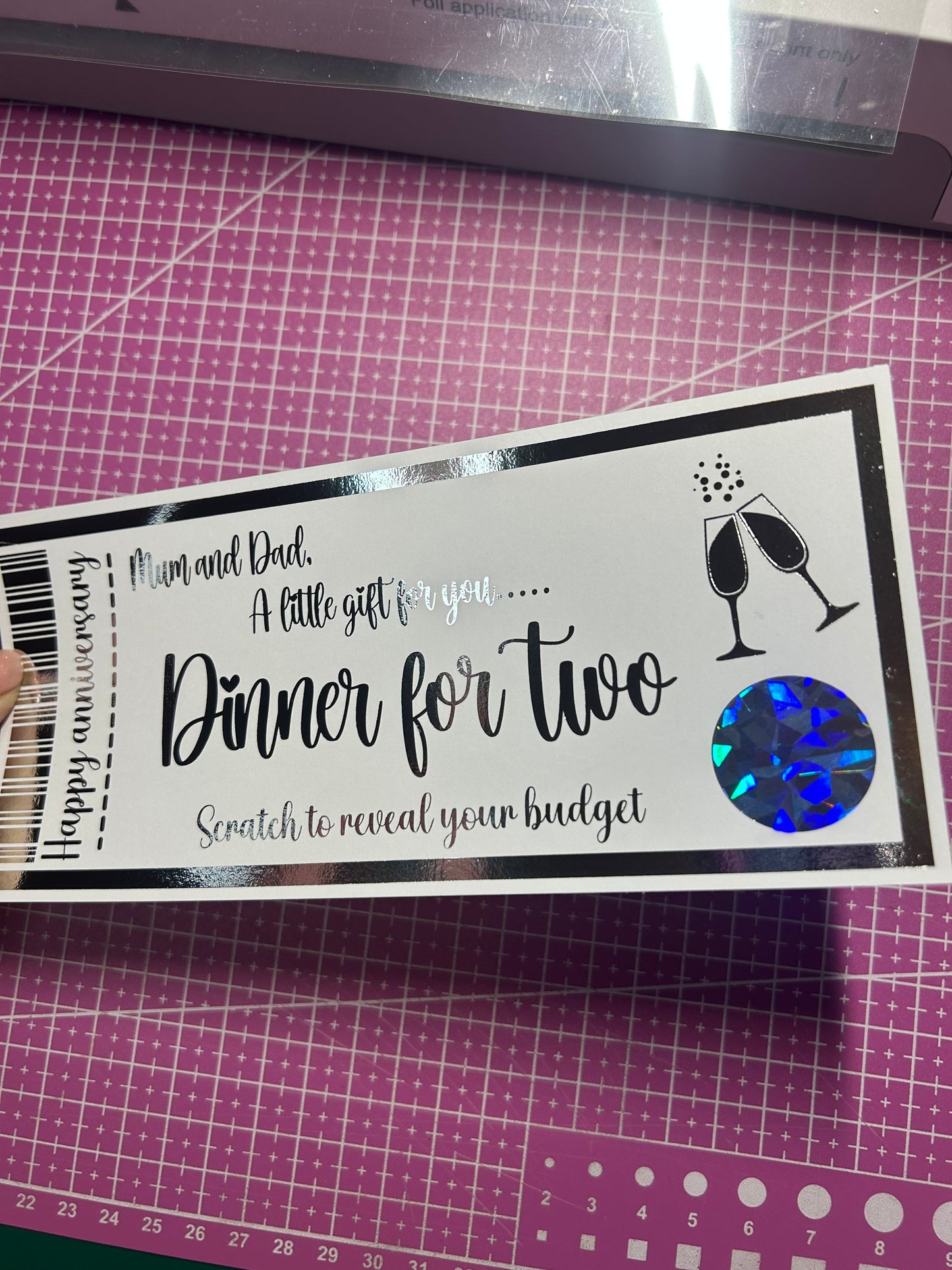 Dinner for two foiled ticket reveal