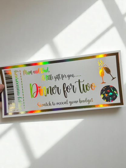 Dinner for two foiled ticket reveal