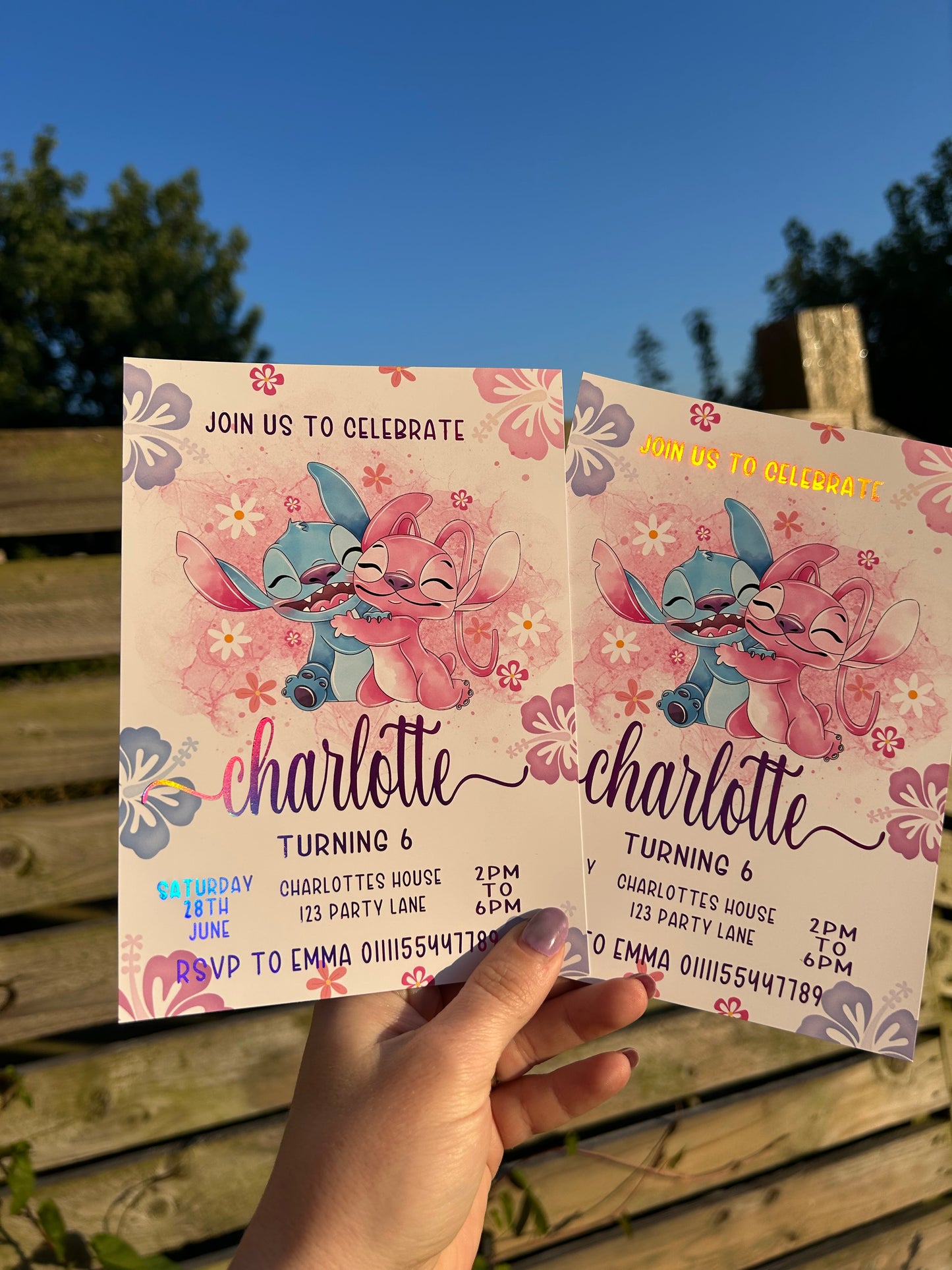 A5 Stitch and angel birthday invites