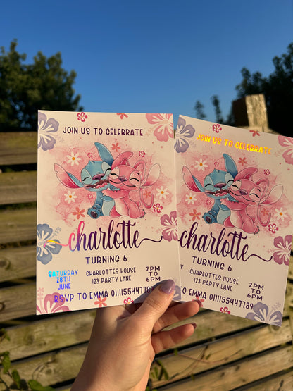 A5 Stitch and angel birthday invites
