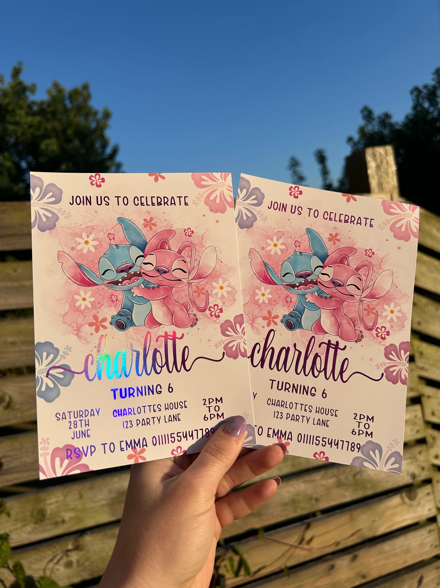A5 Stitch and angel birthday invites