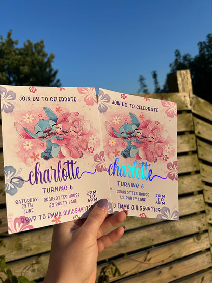 A5 Stitch and angel birthday invites