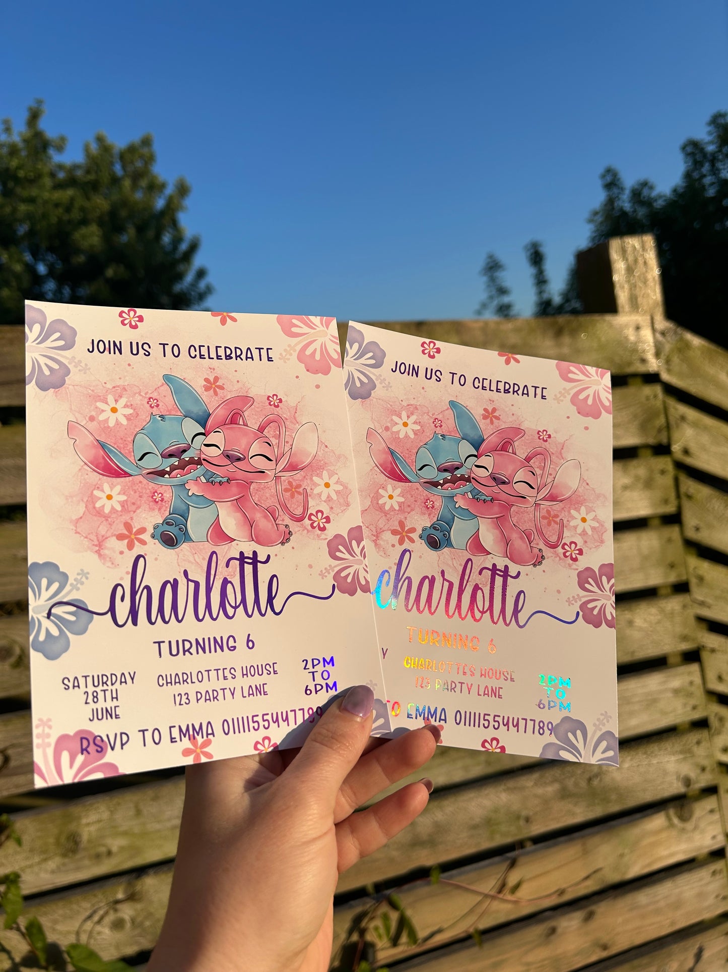 A5 Stitch and angel birthday invites