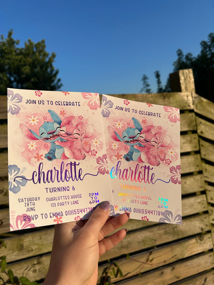 A5 Stitch and angel birthday invites