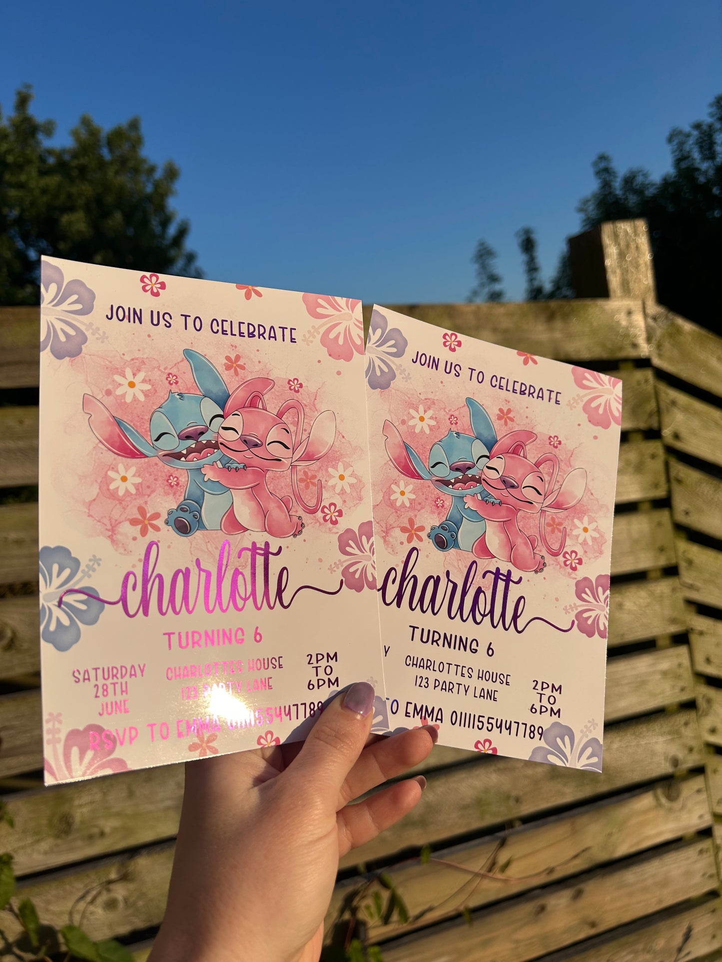 A5 Stitch and angel birthday invites
