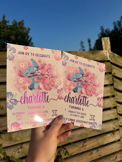 A5 Stitch and angel birthday invites