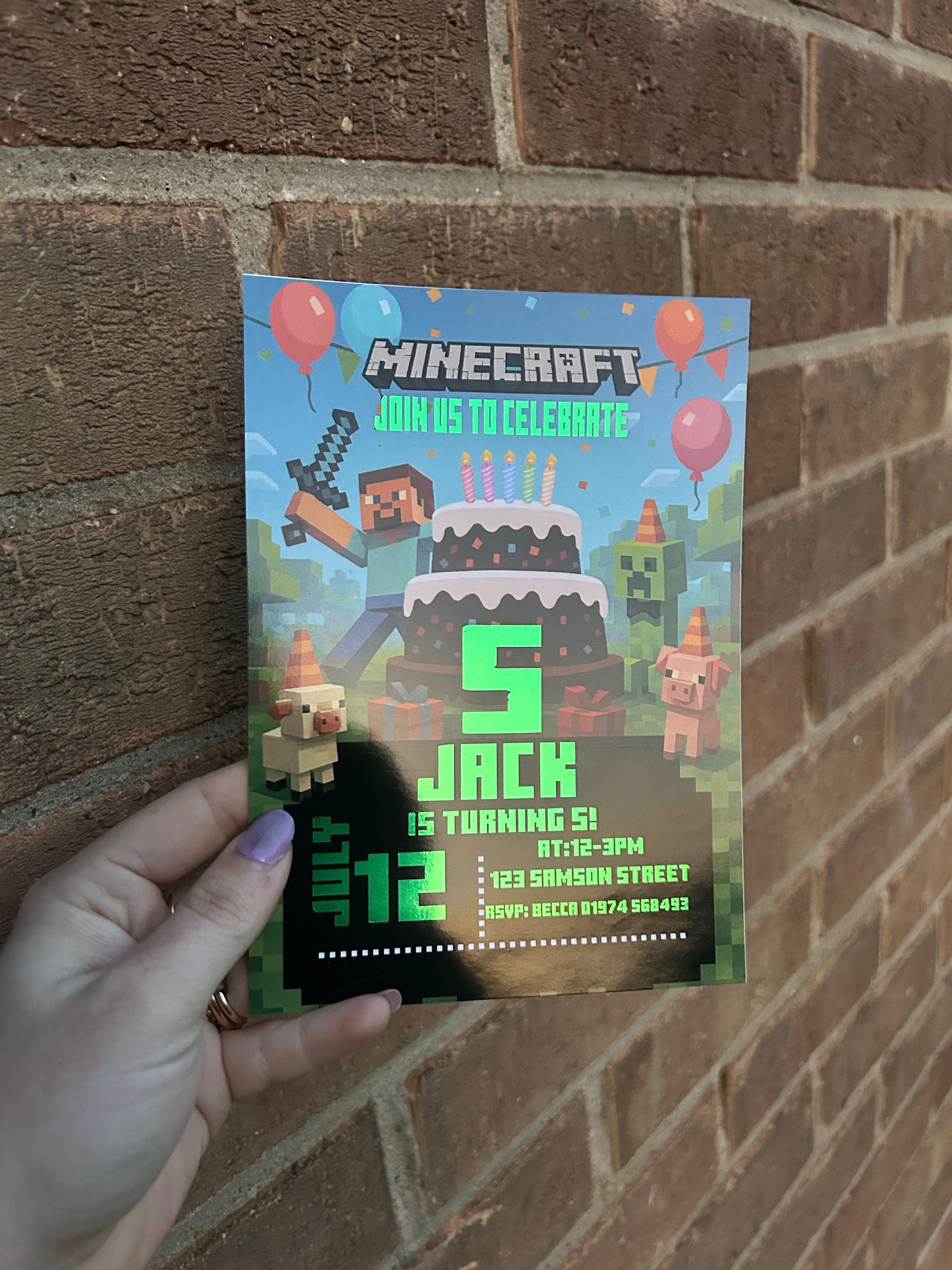 A5 Minecraft birthday invites