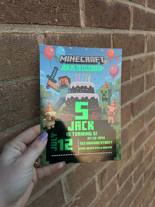 A5 Minecraft birthday invites