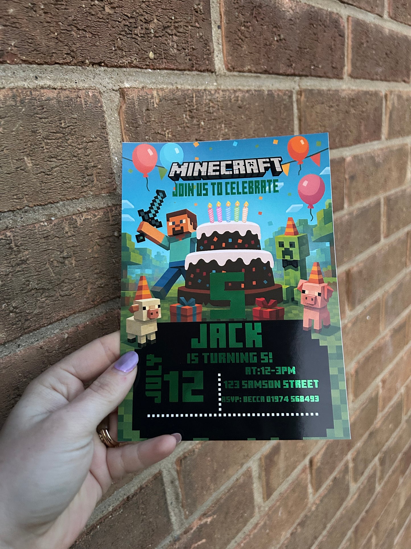 A5 Minecraft birthday invites