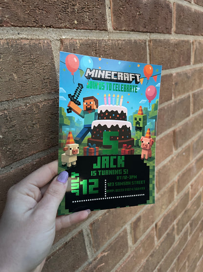 A5 Minecraft birthday invites