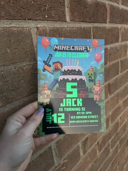A5 Minecraft birthday invites