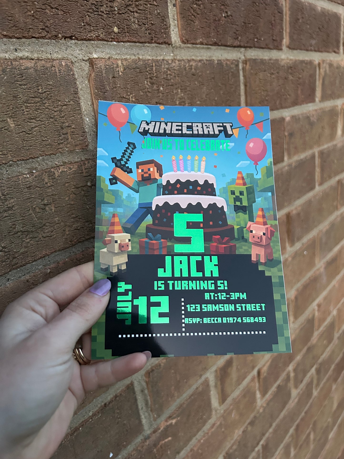 A5 Minecraft birthday invites