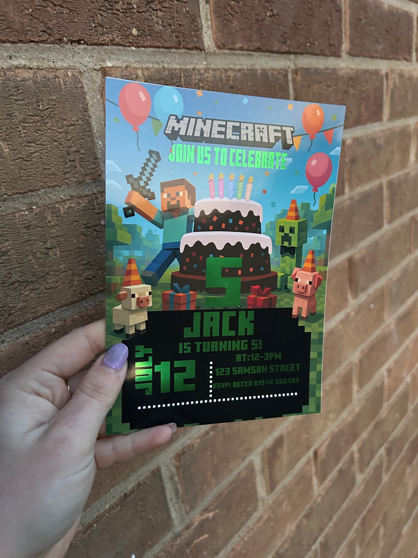 A5 Minecraft birthday invites