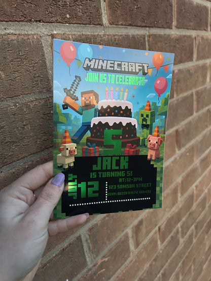 A5 Minecraft birthday invites