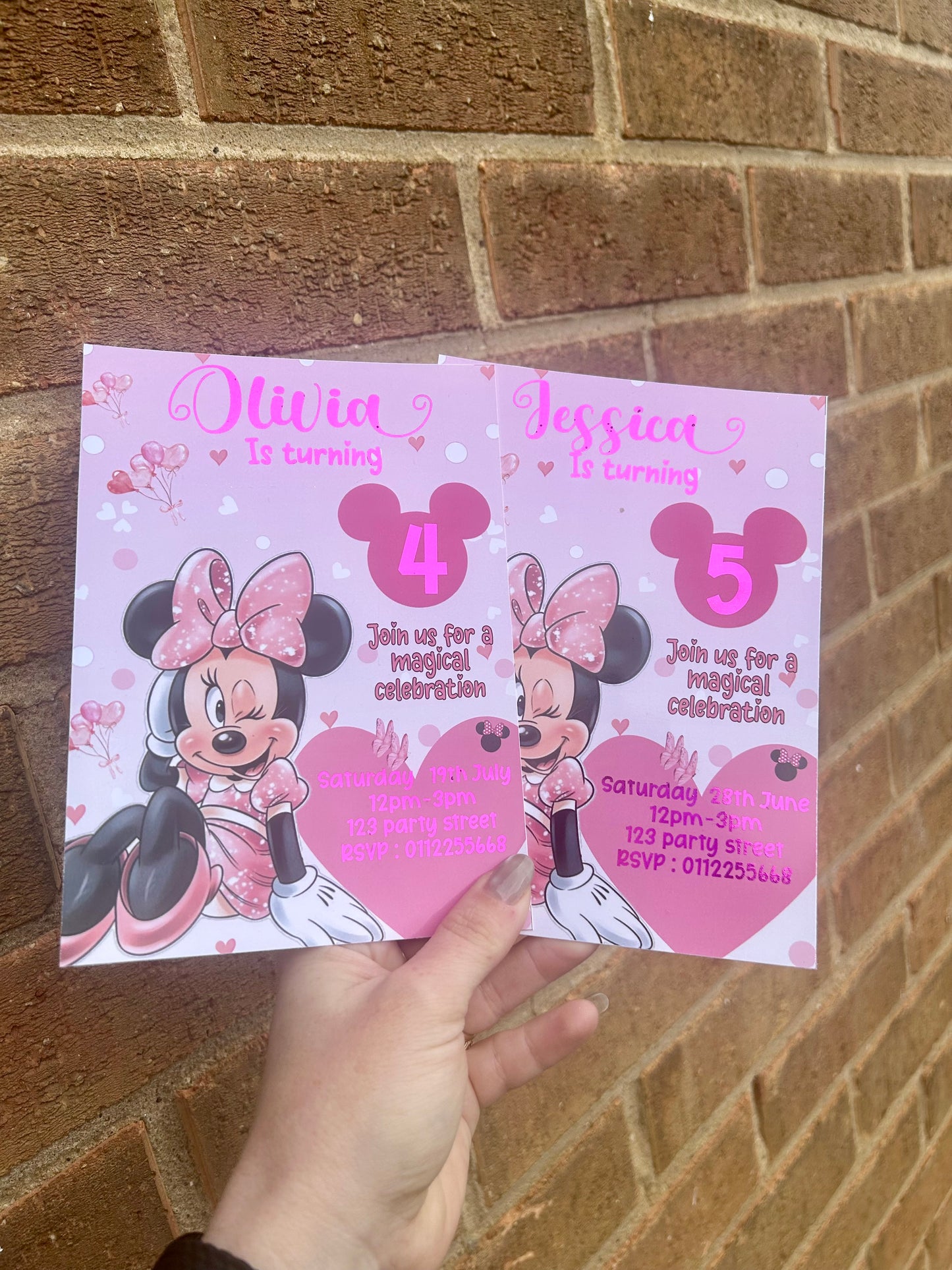 A5 Minnie mouse birthday invites